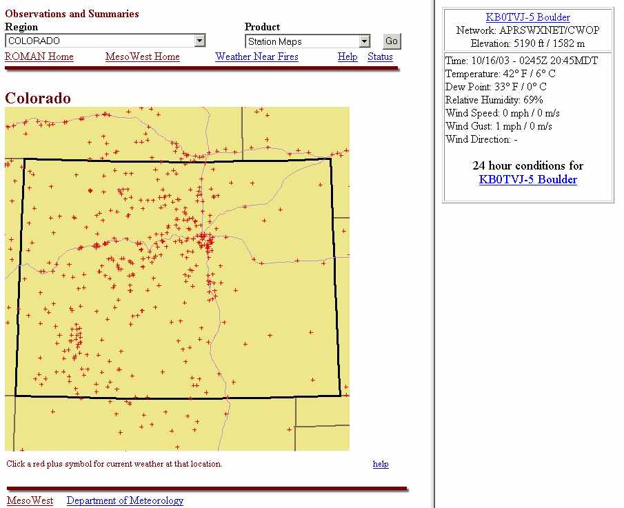 MesoWest Clickable Map Station Data